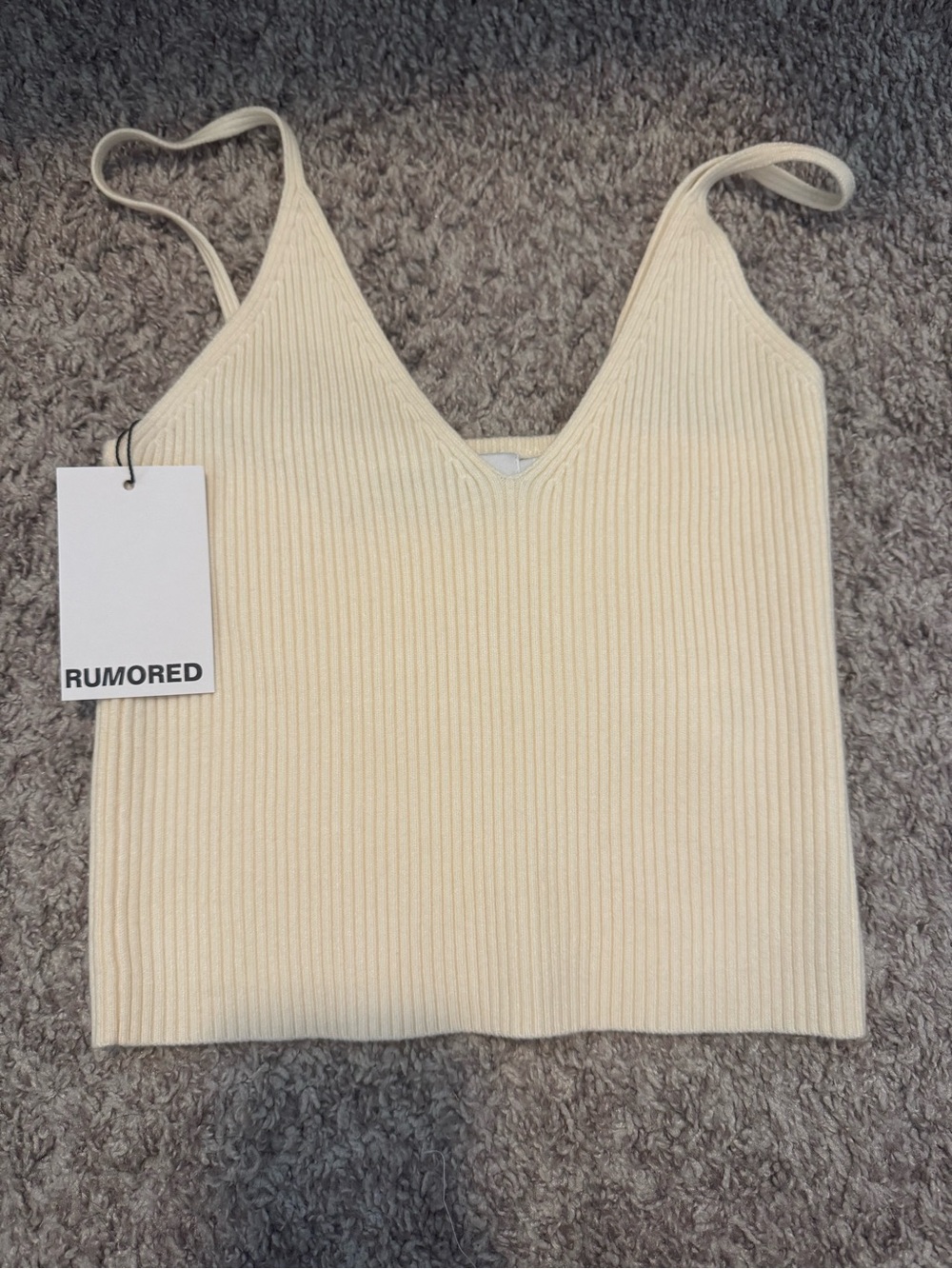 Rumored Cream Ribbed V-Neck Spaghetti Strap Cami